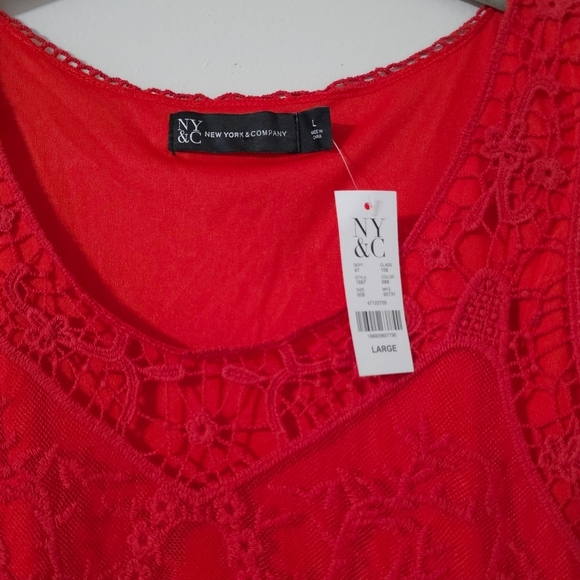 NEW YORK & COMPANY Nwt Lace-Mesh Sleeveless Tiered Tunic Top, Red, L - Picture 5 of 16